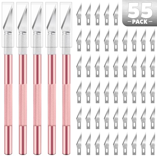 55PCS Exacto Knife Set, Craft Knife, Hobby Knives with 50PCS Blades - style: Pink – 5 Knives / 50 Blades