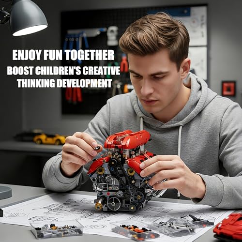 V8 Engine Model Kit that Runs, 1370 Pcs Desk Display Gift for Teens 14+ - style: 1-V8