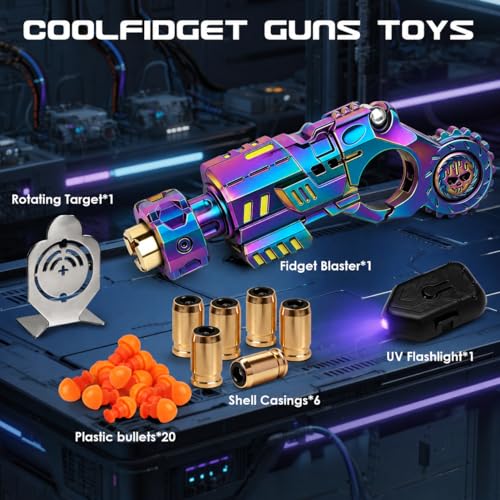 Metal EDC Gun Fidget Toy for Adults, 6 Shells, 20 Soft Dart Heads,Colorful - color: Colorful-06