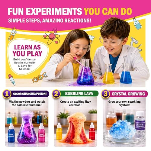 Jim&Gloria Science Kit for Kids, Science Experiments for Kids Ages 5-7 & 8-12, STEM Educational Toy, Chemistry Set with Volcano Experiments, Birthday Gift for Boys & Girls, Hands-On Learning Activity
