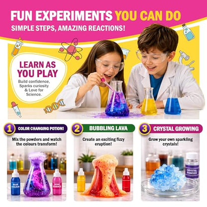 Jim&Gloria Science Kit for Kids, Science Experiments for Kids Ages 5-7 & 8-12, STEM Educational Toy, Chemistry Set with Volcano Experiments, Birthday Gift for Boys & Girls, Hands-On Learning Activity