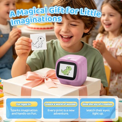 AI Voice Sticker Maker for Kids, Mini Thermal Printer, Pink Dino - color: Pink