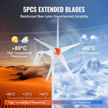 VEVOR 500W Wind Turbine Generator, 12V Wind Turbine Kit, 5-Blade Wind Power Generator with MPPT Controller, Adjustable Windward Direction & 2.5m/s Start Wind Speed, Suitable for Home, Farm, RVs, Boats - style: 12V 500W 5-Blade