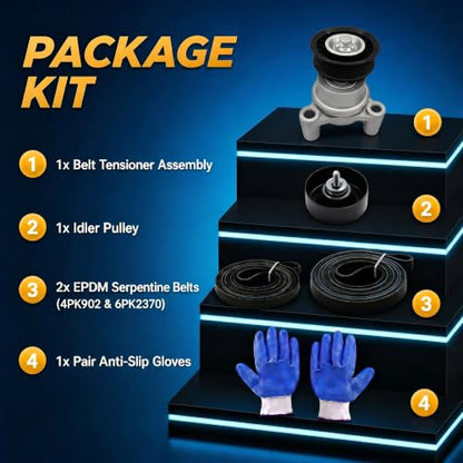 Serpentine Belt Tensioner Idler Pulley Kit with EPDM Belts Compatible with Chevy Silverado 1500 Avalanche Tahoe 2009-2013, GMC Sierra 1500 Yukon 2010-2013, Hummer H2 H3 2009, Replace 39083, 36299 - size: 39083+36299+4PK902+6PK2370