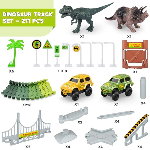 Dinosaur Tracks, 271 PCS Create A Dinosaur World Road Race Kids Boys Toys - color: Dinosaur Race Tracks