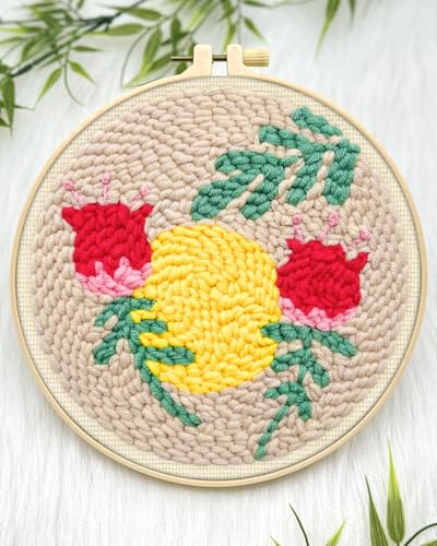 ERKOON Punch Needle Kit Adults Beginners, DIY Easy Floral Embroidery Set for Starter Art Craft, Needling Punch Project with Patterns, Tools, Yarns, Hoop, Instruction (Rose Passing) - color: Rose Passing