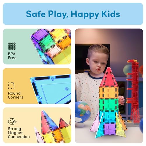 PicassoTiles Magnetic Building Block Rocket Booster Theme Set Magnet Construction Toy Educational Kit Engineering STEM Learning Playset Child Brain Development Stacking Blocks Playboard PT32 - color: Multicolored Rocket Booster Theme