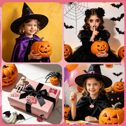 SANNIX 110Pcs 55 Pairs Pink Halloween Charms Bulk Cute Enamel Jewelry Charm - style: Pink Halloween Charms