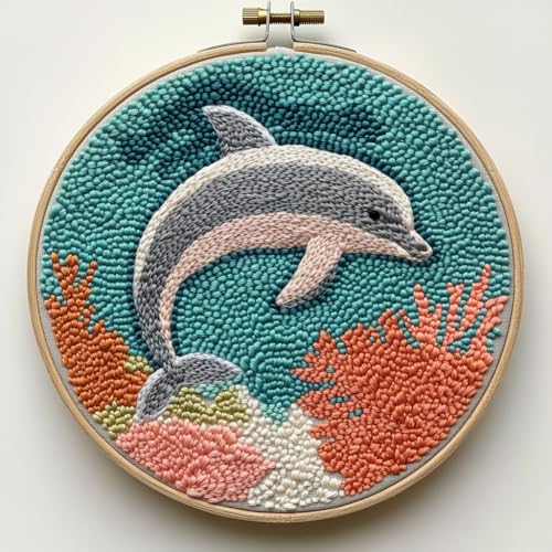 Punch Needle Kit for Beginners – Dolphin Punch Stitching Kit for Adults, DIY Needle Punch Kits for Art Crafts, Perfect for Festival Decorations & Gifts for All Ages - color: 19-Dolphin