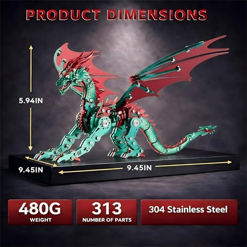 3D Metal Puzzles for Adults, Mechanical Dragon Model Kit - color: Pterosaur-green