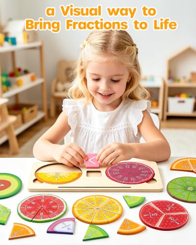 D-FantiX Wooden Fruit Fraction Manipulatives Set