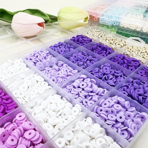 MIIIM Purple Clay Beads Kit for Bracelets Making, Heishi Beads, Clay Charms and Gold Spacer Beads for Jewelry Making, Friendship Bracelet Beads Kit for Crafts, Concert, Raves, Gifts - color: Purple