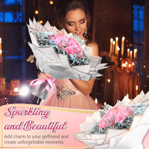 XunYee Bouquet Kit 20 Sheet Flower Wrapping Paper 100 Pcs Bamboo Skewers Floral Foam Blocks for Anniversary Birthday Gift Graduation Mother's Day(White) - color: White