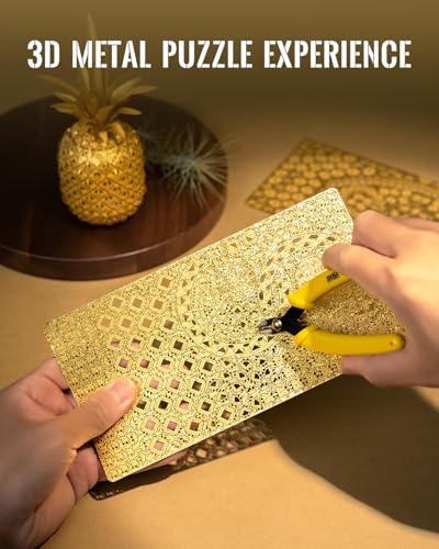 Piececool 3D Metal Puzzles Golden Pineapple Model Kits for Adults Assembly DIY Model, Desk Decor