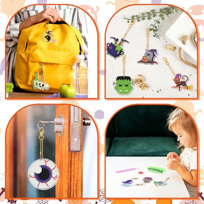 WILLBOND 30 Pcs Glow in Dark Halloween Diamond Art Keychain Ornaments - color: Glowing