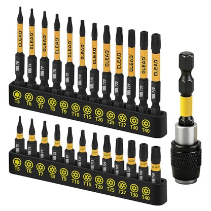 Tamper Proof Torx Bit Set, 25 Pieces T5-T40 Torx Security Bits Set, Torque Star Bits with 2.5" Magnetic Extension Bit Holder and Storage Box for Automotive, Electronics Repair - size: 25-Piece