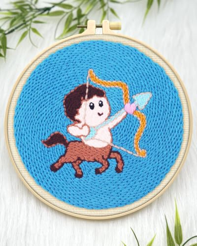 ERKOON Punch Needle Kit Beginners Adults, Zodiac Easy Embroidery Set for Starter Art Craft, Needling Punching Project with Patterns, Tools, Yarns, Hoop, Instruction (Sagittarius) - color: Sagittarius