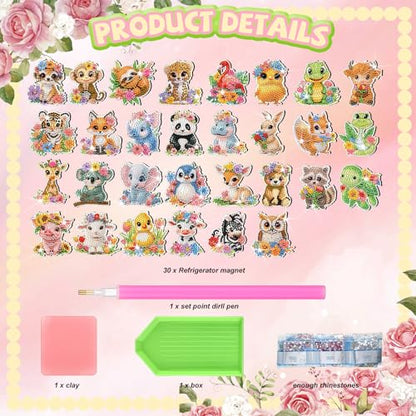 Xuhal 30 Pcs Animal Diamond Painting Magnets Diamond Art Kits for Adults - color: Animal