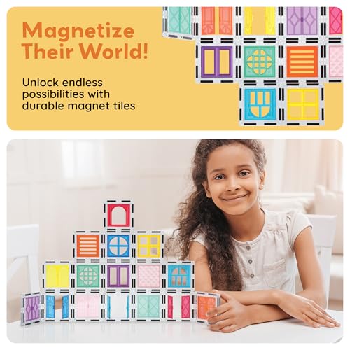 PicassoTiles Window and Door Clip On Magnetic Blocks Magnet Tiles Magnets Building Tile Construction Toy Set STEM Education Toys Learning Kit Stacking Block Playset Boys & Girls Age 3+ PT30 - color: 30 Pcs Window and Door