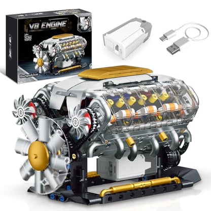 V8 Engine Model Kit that Runs, Build Your Own Mini Visible Car Motor, Physical Science Experiment Building Set for Adults & Teens, STEM Toy Gift for Boys 14+ (703 PCS) - style: YC364