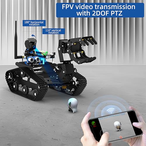 Smart Robot Car Kit with Robotic Arm HD Camera for Mega 2560, Utility Intelligent Tank Chassis Robotics Vehicle, Smart Learning & Educational Robot Toys by iOS Android PC Controlled