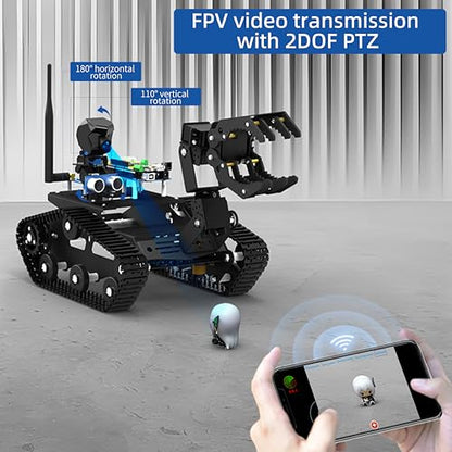 Smart Robot Car Kit with Robotic Arm HD Camera for Mega 2560, Utility Intelligent Tank Chassis Robotics Vehicle, Smart Learning & Educational Robot Toys by iOS Android PC Controlled