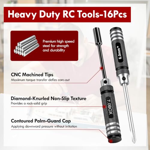 16pcs RC Tool Kit-Hex,Slotted, Socket, Phillips Screwdrivers Set - color: Silver