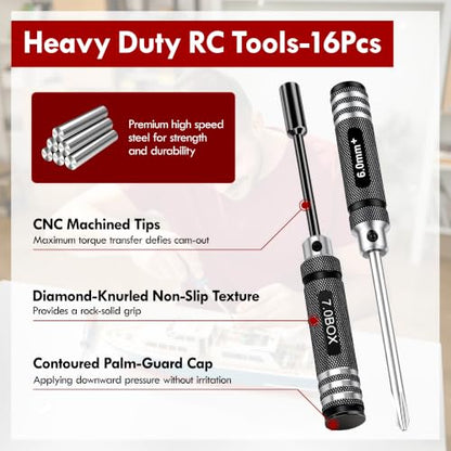 16pcs RC Tool Kit-Hex,Slotted, Socket, Phillips Screwdrivers Set - color: Silver