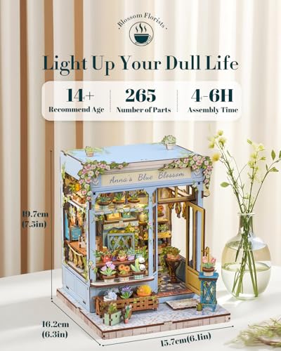 Cutefun Book Nook Kit - DIY Miniature Dollhouse Kit for Adults and Teens - color: Anna's Blue Blossom