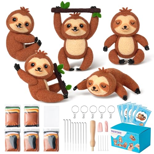WATINC Needle Felting Starter Kit - Cute Doll Wool Felt Needle Felting Tools Foam Pad, DIY Home Decoration Needle Felting Craft Party Supplies for Beginners - style: Sloth