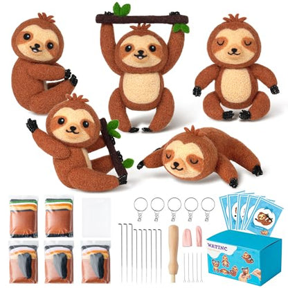 WATINC Needle Felting Starter Kit - Cute Doll Wool Felt Needle Felting Tools Foam Pad, DIY Home Decoration Needle Felting Craft Party Supplies for Beginners - style: Sloth