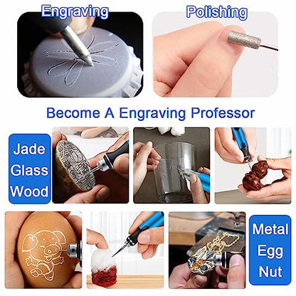 USB Engraving Pen with 47 bits,10Metal Business Card Blanks,Electric Engraver Machine Cordless Engraving Tools Engraved Jewelry Metal Resin Plastic Stone - color: blue