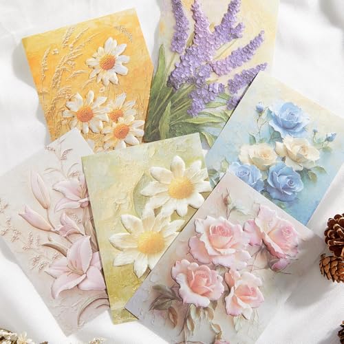 Humyoun 60 Sheets Scrapbook Paper Aesthetic Textured Fade Paper 3D Embossed Flower Plant Scrapbooking Supplies Decorative Bloom Floral Embossing Pad for Decoupage DIY Card Making Junk Journal