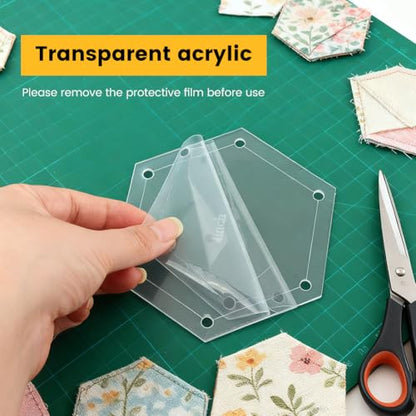 6pcs Hexagon Templates Quilting 1, 1.5, 2 3 4 5 Inch Quilting Templates for Cutting Patterns with 1/4 Inch Seam Allowance(Color:Clear)