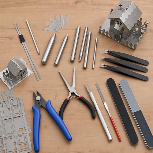 22 Pieces Metal DIY Model Tool Sets Metal Earth Model Kits, 2 Nose Pliers and Tab Edge Cylinder Cone Shape Bending Assist Tools for 3D Metal Jigsaw Puzzles Assembly