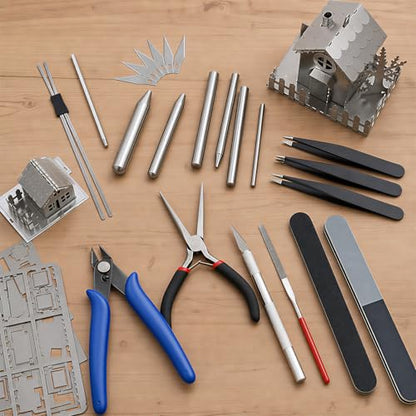 22 Pieces Metal DIY Model Tool Sets Metal Earth Model Kits, 2 Nose Pliers and Tab Edge Cylinder Cone Shape Bending Assist Tools for 3D Metal Jigsaw Puzzles Assembly