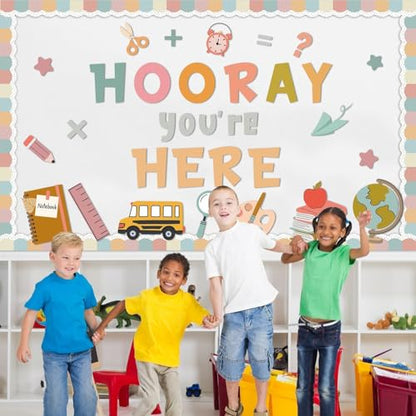 QOUBAI Groovy Bulletin Board Set Hippie Pastel Themed Classroom Welcome Bulletin Board Decoration Stationery Paper Cutout Classroom Decoration for Back to School Office Home Chalkboard Decor Wall Door - style: Groovy Stationery