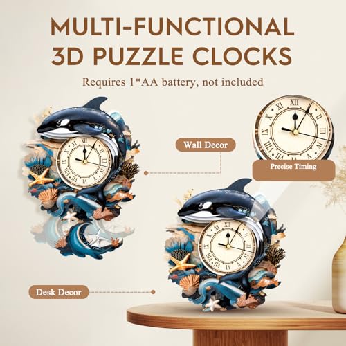 3D Wooden Puzzles for Adults-Killer Whale Clock Puzzle-Adult Craft - color: Killer Whale Clock