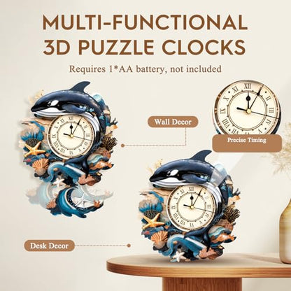3D Wooden Puzzles for Adults-Killer Whale Clock Puzzle-Adult Craft - color: Killer Whale Clock