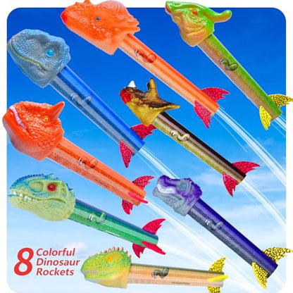 Gizzjoy Dinosaur Rocket Launcher for Kids - Launch Up to 100 Ft, 8 Rockets and 2 Pads for Multi-Player, Dinosaur Toys, Birthday Gift Ideas, for 3 4 5 6 7 Year Old Boys, Outdoor Outside - style: Double Dinosaur Rocket Launcher