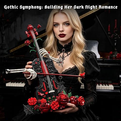 Gothic Cello Building Set Compatible with Lego, Rose Skeleton Art Model