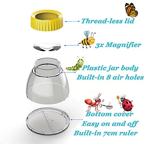 Bug Viewer for Kids 3X Magnifying Insect Observation Kit Built-in 7cm Ruler with 2 Slant Tweezers Bug Jar Catcher Cage for Kids Science Nature Exploration (2Pack Yellow) - color: 2pack Yellow