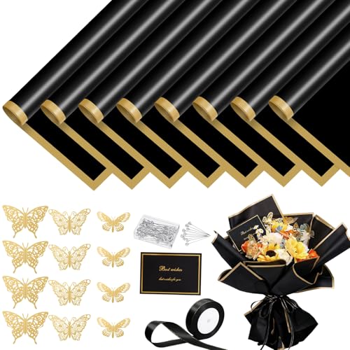 woric 93Pcs Black Flower Wrapping Paper Kits - color: Black