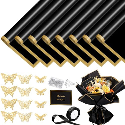 woric 93Pcs Black Flower Wrapping Paper Kits - color: Black