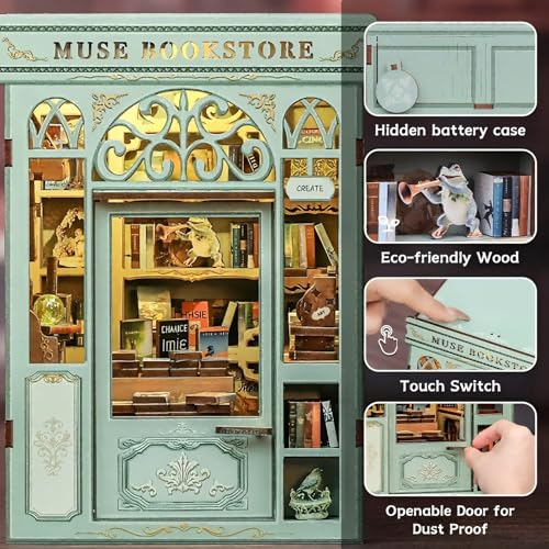 Fsolis Book Nook Kit - 3D Wooden Puzzles for Adults (Muse Bookstore) - color: Muse Bookstore