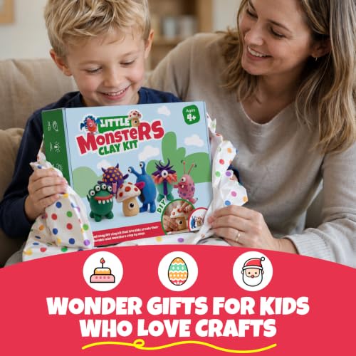 Air Dry Clay Kit for Kids, 12 Monsters Halloween Modeling Magic Clay Sculpting Set, DIY Party Favors Arts & Crafts for Kids Ages 4-12, Ultra Light & Soft, Safe & Non-Stick with Tools & Tutorials
