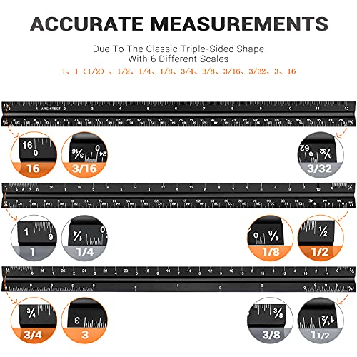 12" Architectural Scale Ruler Aluminum Architect Scale Ruler, Black - color: Black