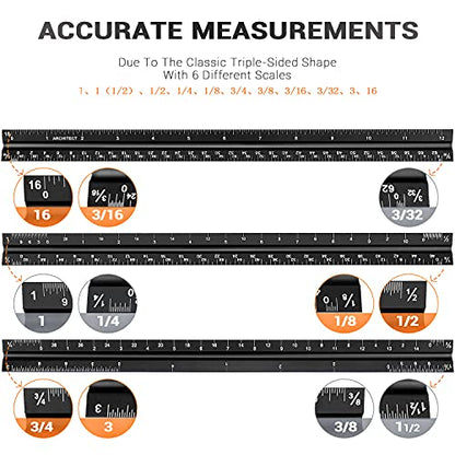 12" Architectural Scale Ruler Aluminum Architect Scale Ruler, Black - color: Black