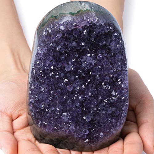 Natural Deep Purple Amethyst Crystal Geode from Uruguay 1.5-2 lb, A Grade Amethyst Cluster, Premium Gift Box for Collectors Reiki Healing Positive Energy by GEMBOURY - size: 1.5-2 Pound Large