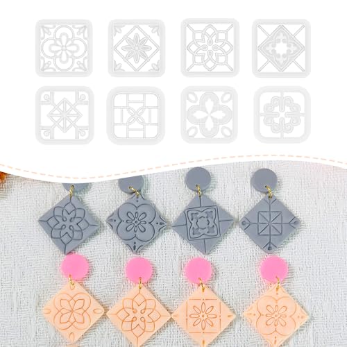 Xaekicr 8PCS Tile Pattern Polymer Clay Cutters Set – Mediterranean Geometric Clay Cutters and Textured Molds, Clay Tools for Polymer Clay Jewelry and Crafts - color: 2E color